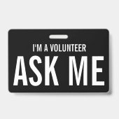 Badge Événement simple bénévole noir et blanc (Arrière)