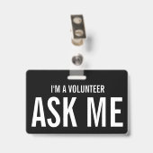 Badge Événement simple bénévole noir et blanc (Arrière avec clip)