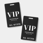Badge Événement VIP Élégant Simple Noir Blanc (Avant & arrière)