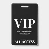 Badge Événement VIP Élégant Simple Noir Blanc (Arrière)