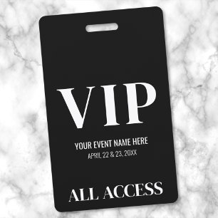 Badge Événement VIP Élégant Simple Noir Blanc