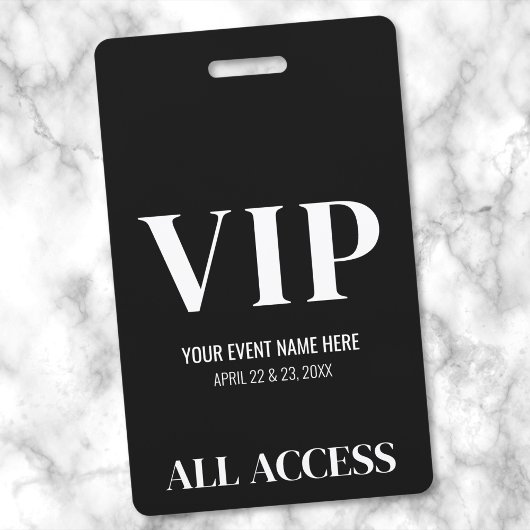 Badge Événement VIP Élégant Simple Noir Blanc