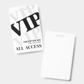 Badge Événement VIP Simple Noir Blanc (Avant & arrière)