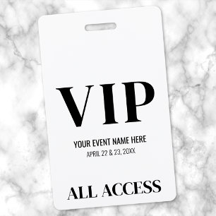 Badge Événement VIP Simple Noir Blanc