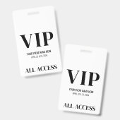 Badge Événement VIP Simple Noir Blanc (Avant & arrière)