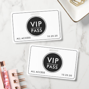 Badge Événement VIP tout accès Noir Blanc
