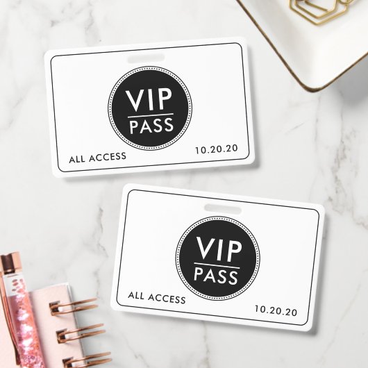 Badge Événement VIP tout accès Noir Blanc (Bureau)