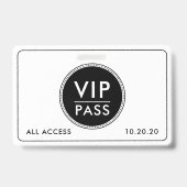 Badge Événement VIP tout accès Noir Blanc (Avant)