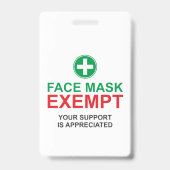 Badge Exonération du masque facial (Arrière)