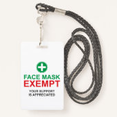 Badge Exonération du masque facial (Derrière avec lanière)