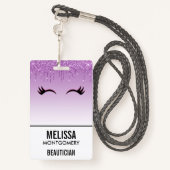 Badge Eyelashes rose et noir élégant sur Parties scintil (Derrière avec lanière)