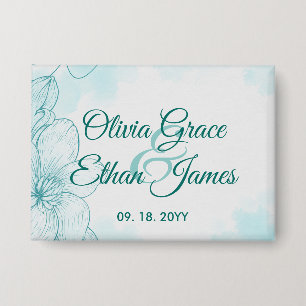 Badge Faire-part de mariage floral aquarelle sarcelle él
