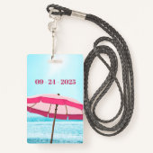 Badge Famille ou groupe Reunion Beach Ocean Pink Umrella (Derrière avec lanière)