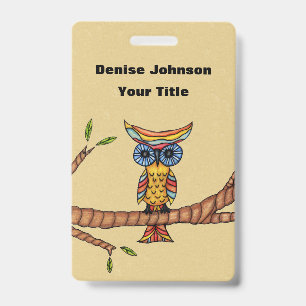 Badge Fantaisie de couleurs multiples Hibou sur branche 