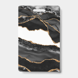 Badge Fausse Agate Marbrée Pierre Luxueuse Noire Élégant
