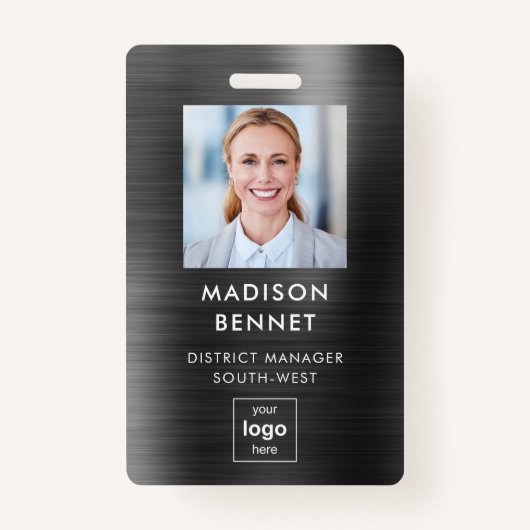 Badge Faux Black Metallic - ID photo d'entreprise (Devant)