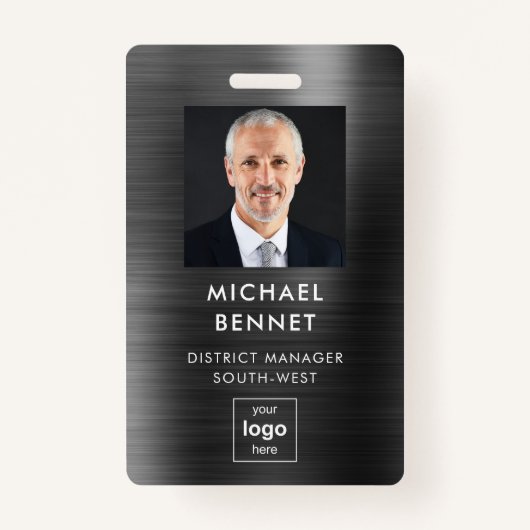 Badge Faux Black Metallic - ID photo d'entreprise (Devant)
