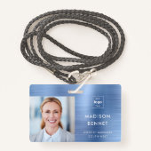 Badge Faux Blue Metallic moderne ID photo d'entreprise (Devant avec lanière)