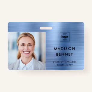 Badge Faux Blue Metallic moderne ID photo d'entreprise