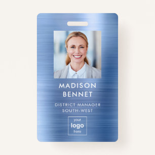 Badge Faux Blue Metallic moderne ID photo d'entreprise