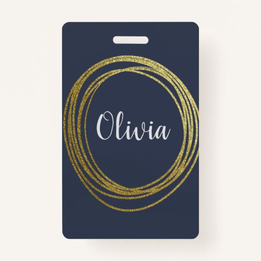 Badge Faux Gold Abstrait Circle Design avec nom (Devant)