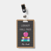 Badge Faux Letter Board Books & Apple Library Hall Pass (Avant avec clip)