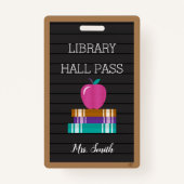 Badge Faux Letter Board Books & Apple Library Hall Pass (Devant)