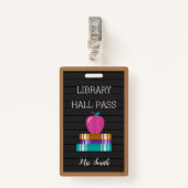 Badge Faux Letter Board Books & Apple Library Hall Pass (Devant avec clip)