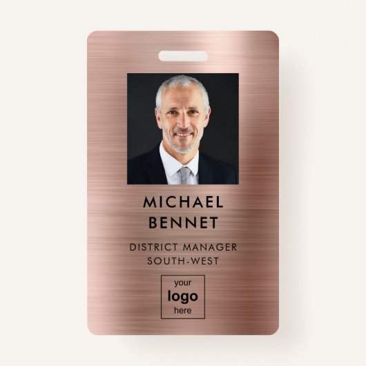 Badge Faux Rose Gold Metallic Corporate Photo ID (Devant)