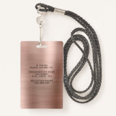 Badge Faux Rose Gold Metallic Corporate Photo ID (Derrière avec lanière)