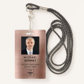 Badge Faux Rose Gold Metallic Corporate Photo ID (Devant avec lanière)
