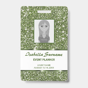 Badge Faux Texture Pailletée Verte avec Texte Personnali