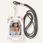 Badge félicitations aquarelle graduée photo florale (Derrière avec lanière)