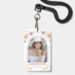 Badge félicitations diplômé photo florale aquarelle
