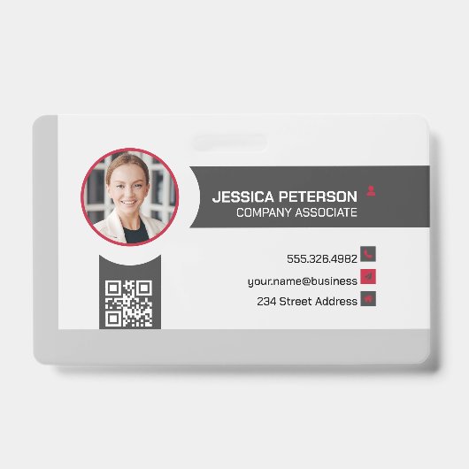 Badge Femme d'affaires souriante | Entreprise | Code QR (Front)