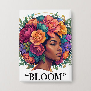 Badge Femme noire inspirante Bloom Fleur Afro