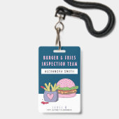 Badge Fête d'anniversaire Burger Rose Fantaisie et Frite (Avant avec lanière)