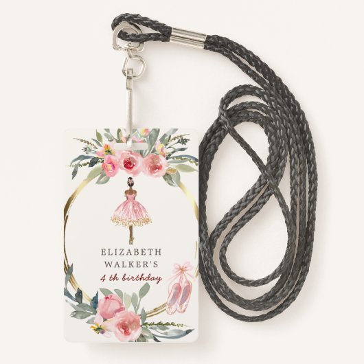 Badge fête d'anniversaire de la princesse de ballerine (Devant avec lanière)