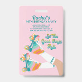 Badge Fête d'anniversaire de roller rétro rose  (Avant)