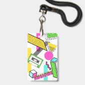 Badge Fête d'anniversaire des années 80 (Arrière avec lanière)