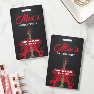 Badge Fête d'anniversaire VIP personnalisée avec guitare