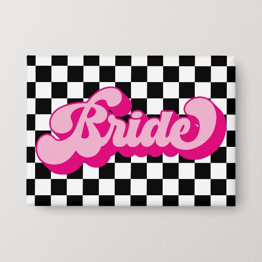 Badge Fête de mariée rose chaud rétro (Recto)