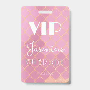 Badge Fête des 10 ans fille pailleté or rose