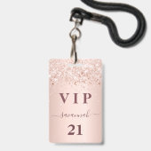 Badge Fête rose gold blush rose nom vip (Avant avec lanière)