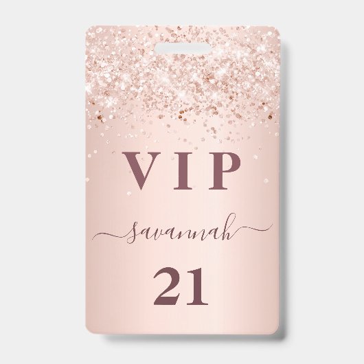 Badge Fête rose gold blush rose nom vip (Avant)