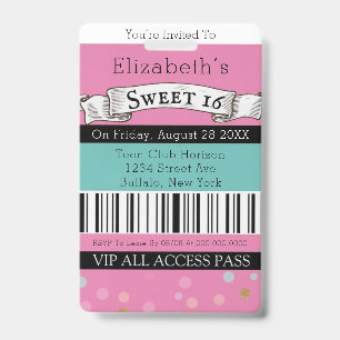 Badge Fête VIP Sweet 16 Teal Rose Chic Vintage