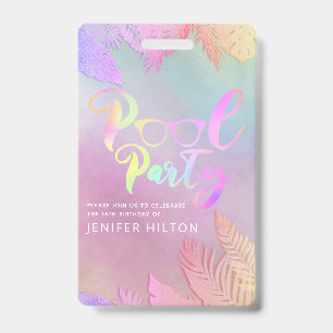 Badge Feuilles tropicales holographiques cool écriture f