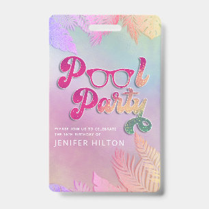 Badge Feuilles tropicales holographiques cool écriture f
