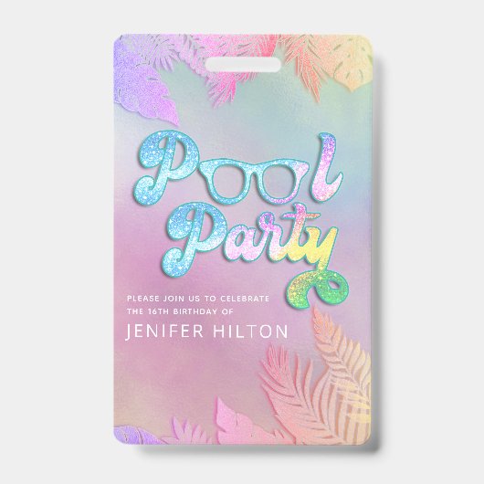 Badge Feuilles tropicales holographiques cool scénario f (Avant)