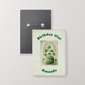 Badge Fille d'anniversaire Pot d'or et arc-en-ciel vinta (Recto/Verso)